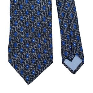 Kenzo Homme Tie 100% Silk Gray W/Blue Flowers Italy Vintage Jacquard Embroidered